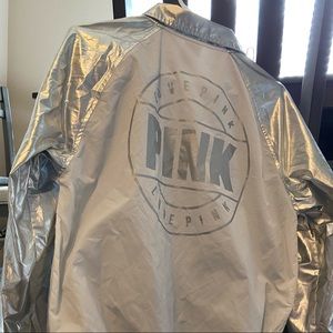 PINK White Silver Coaches Windbreaker
